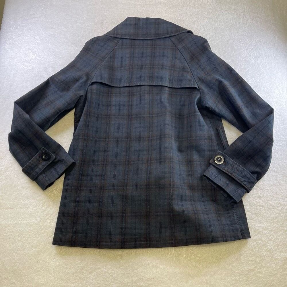 Large Forever 21 Peacoat Navy Tartan Plaid Pea Coat Double Breasted - Picture 2 of 10